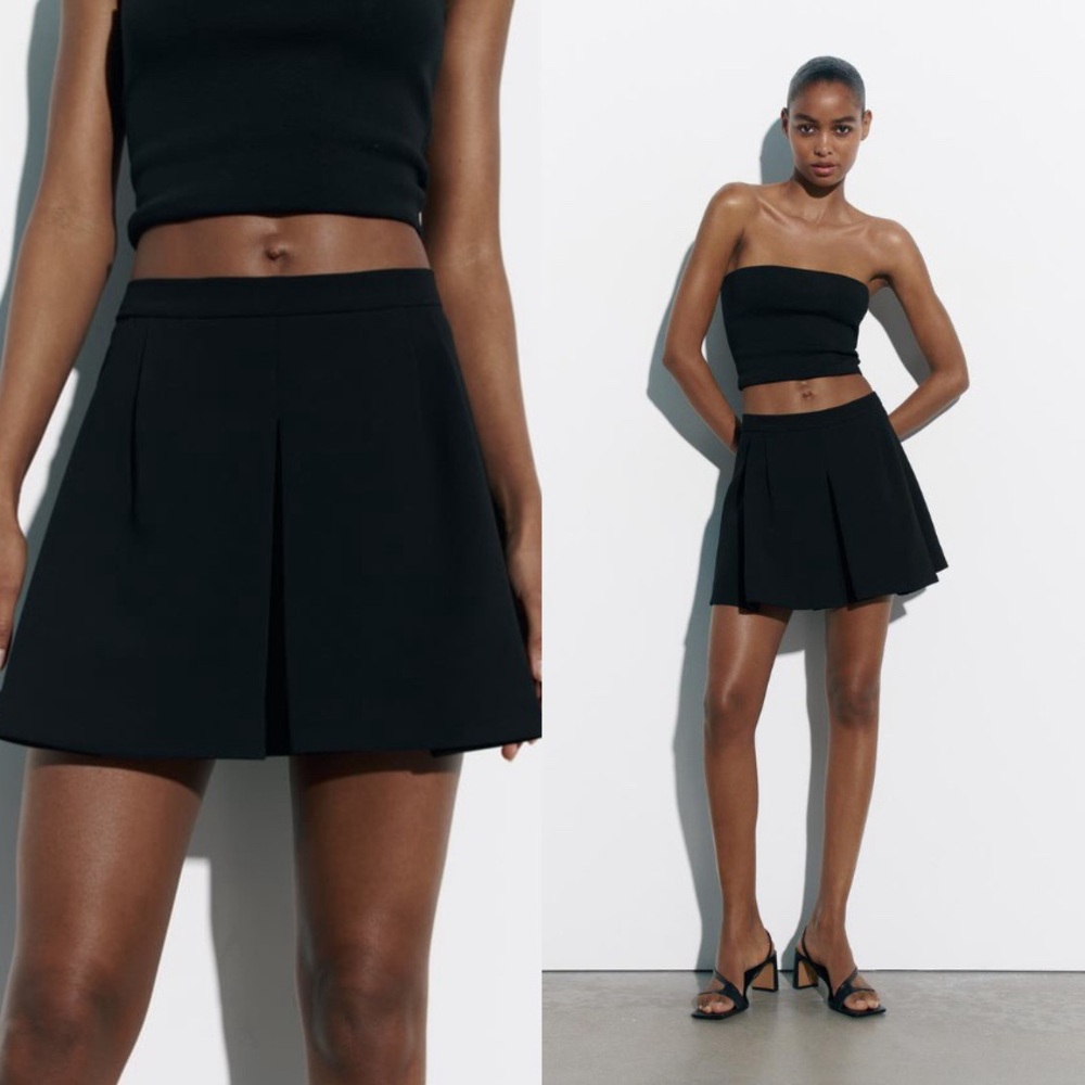 Zara Pleated Split Skirt In Black Size XL